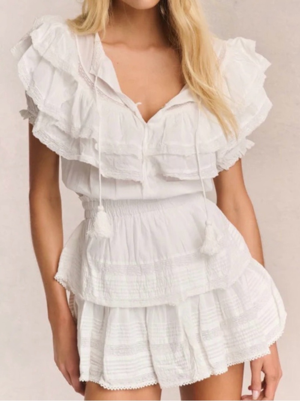 LoveShackFancy White Ruffle Tiered Mini Dress